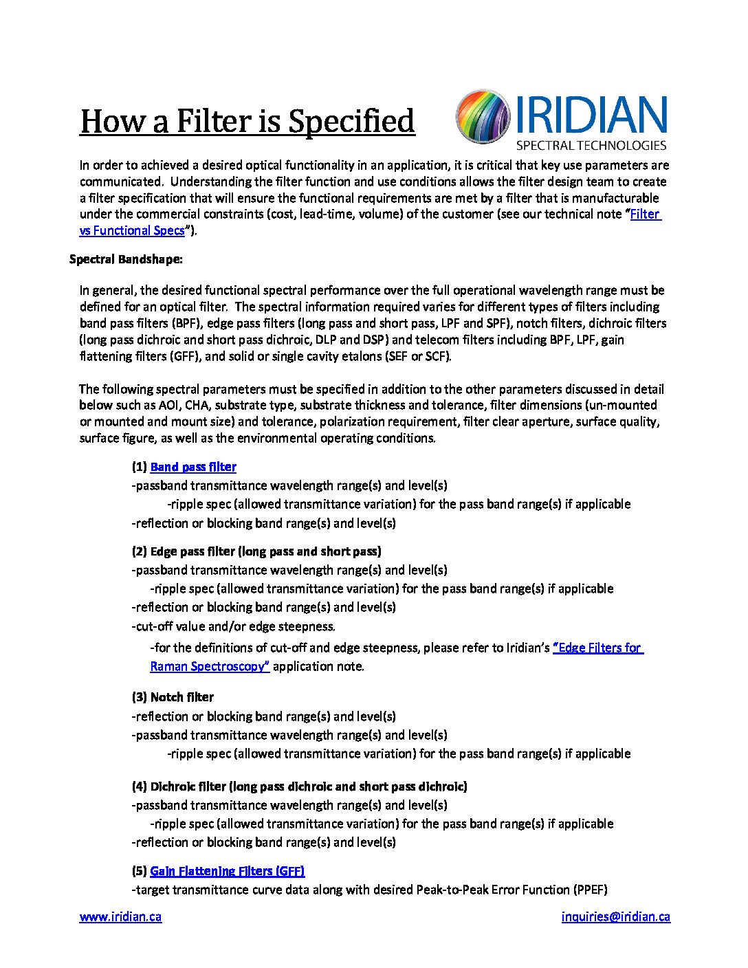 How a Filter is Specified - Iridian Spectral Technologies